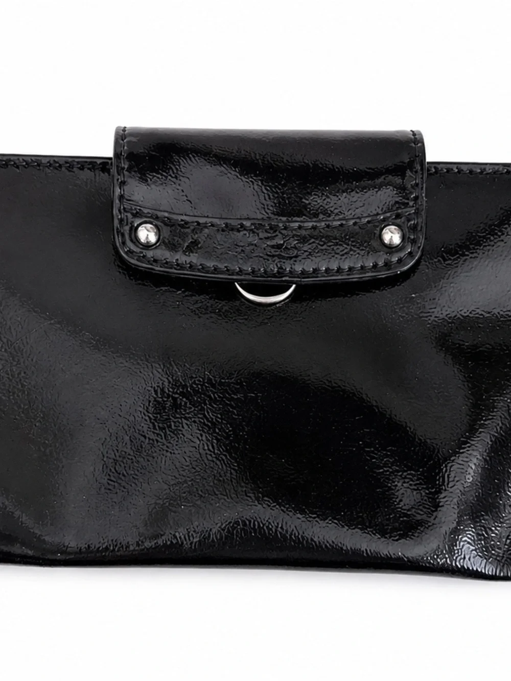 Cole Haan Black Patent Leather Wristlet Clutch with Metal Logo Plaque